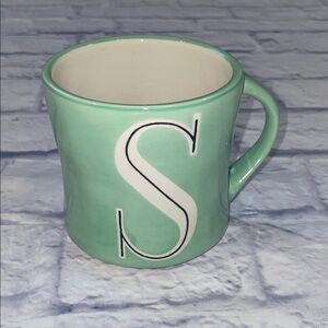 Anthropologie "Colorway Mia" monogram mug with the letter "S" in mint green